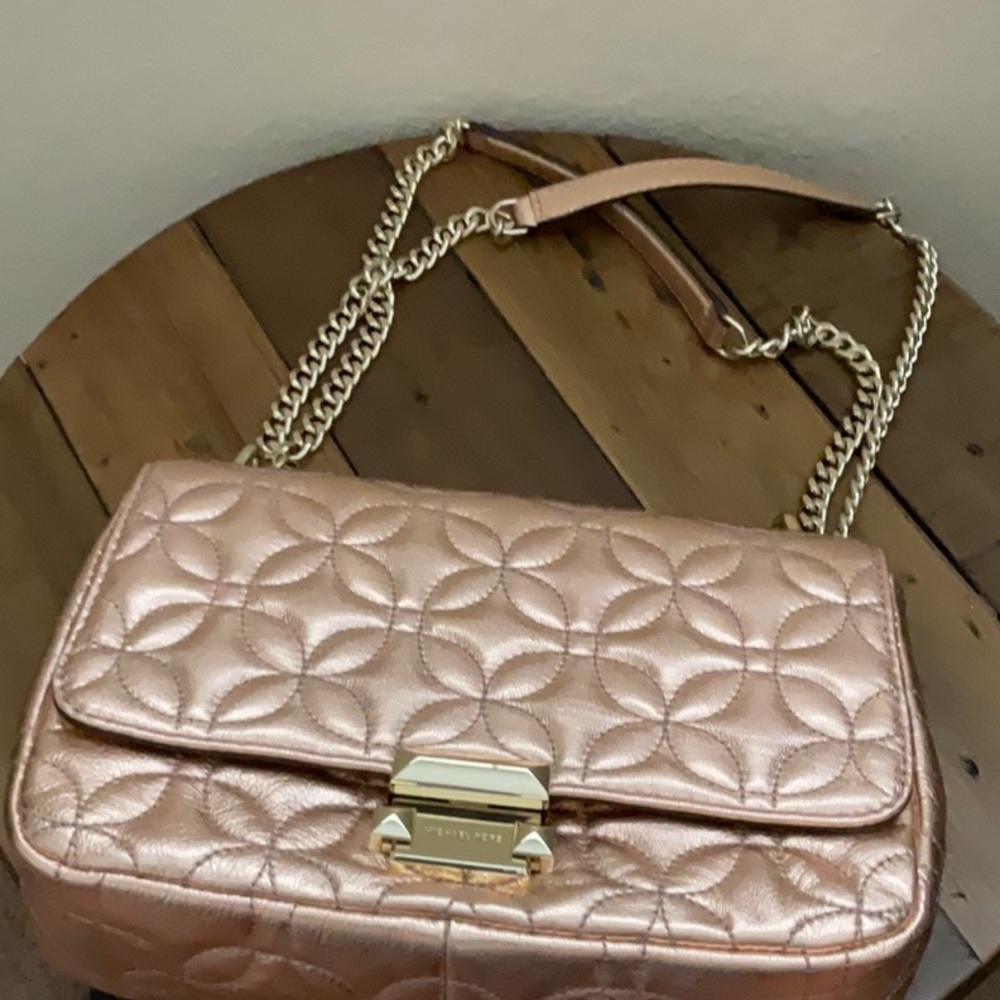Michael Kors Elegant Quilted Rose Gold Shoulder Bag - New